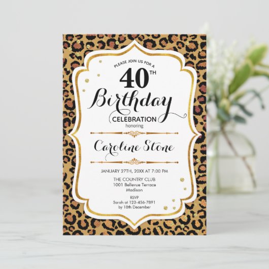 Invitation 40e anniversaire - Empreinte de léopard d'or (Debout devant)