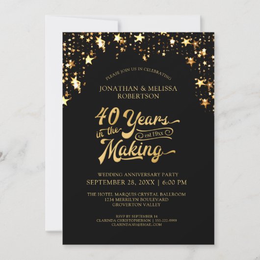 Invitation 40e anniversaire étoiles noires et or 40 ANS (Devant)