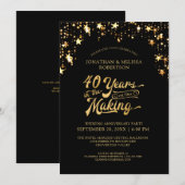Invitation 40e anniversaire étoiles noires et or 40 ANS (Devant / Derrière)
