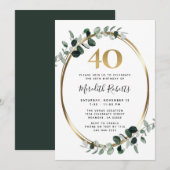 Invitation 40e anniversaire Eucalyptus Gold Metallic Party (Devant / Derrière)