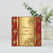 Invitation 40e Anniversaire Fête Asiatique Or Bambou Rouge 2 (Debout devant)