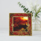 Invitation 40e Anniversaire Fête Asiatique Vue Or Bambou Roug (Debout devant)