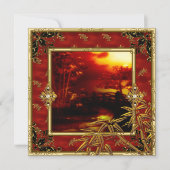 Invitation 40e Anniversaire Fête Asiatique Vue Or Bambou Roug (Devant)
