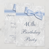 Invitation 40e anniversaire fête Damask et Faux Bow (Devant / Derrière)