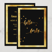 Invitation 40e anniversaire fête d'or noir bonjour quarante s (Devant / Derrière)
