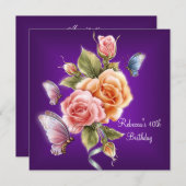 Invitation 40e anniversaire fête élégante rose violet roses (Devant / Derrière)