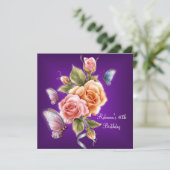 Invitation 40e anniversaire fête élégante rose violet roses (Debout devant)