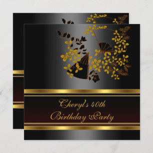 Invitation 40e anniversaire fête Floral Black Gold motif