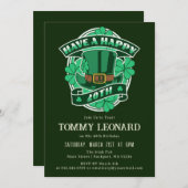 Invitation 40e anniversaire fête Leprechaun Casquette Shamroc (Devant / Derrière)