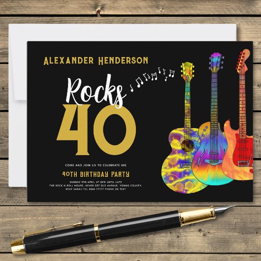 Invitation 40e Anniversaire Fête Musique Guitare Rocks 40