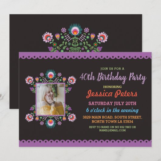 Invitation 40e anniversaire Fiesta Floral (Devant / Derrière)