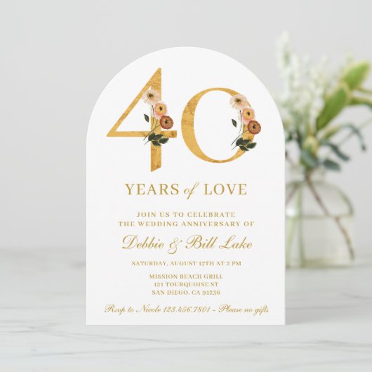 Invitation 40e anniversaire Fleur sauvage de fête 40 ans d'am (Debout devant)