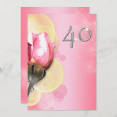 Invitation 40e anniversaire fleuri de couleur jaune rose (Devant / Derrière)