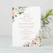 Invitation 40e anniversaire Floral Blush Gold (Debout devant)