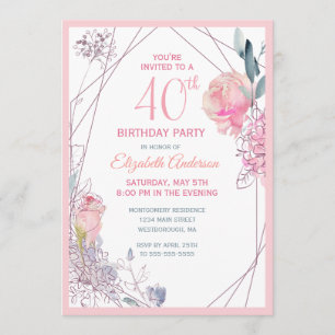 Invitation 40e anniversaire Floral Blush Rose Watercolor Part