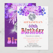 Invitation 40e anniversaire Floral Purple Disco Ball (Devant / Derrière)