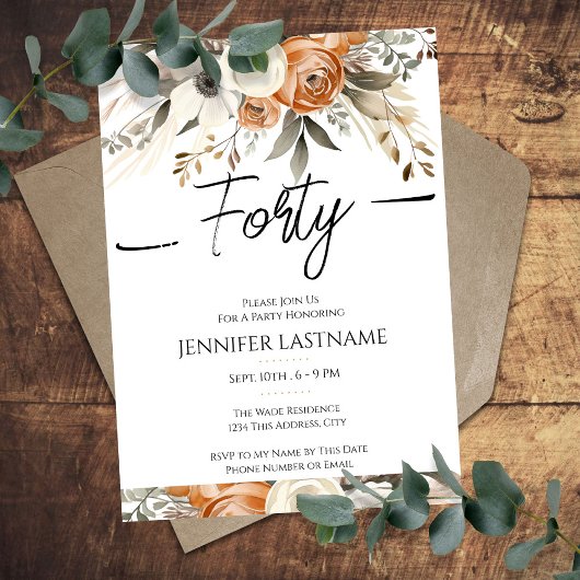 Invitation 40e anniversaire Floral Rustique d'Automne 