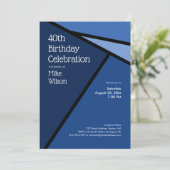 Invitation 40e anniversaire Formes géométriques bleues modern (Debout devant)