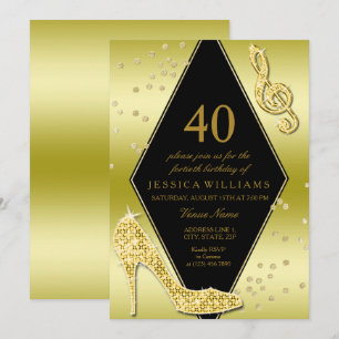 Invitation 40e anniversaire Glamour Glitzy Or