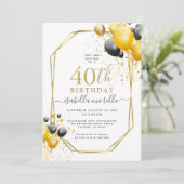Invitation 40e anniversaire Gold Black Balloons Parties scint (Debout devant)