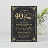 Invitation 40e anniversaire - Gold Black Damask (Debout devant)