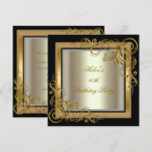 Invitation 40e Anniversaire Gold Cream Black Floral (Devant / Derrière)