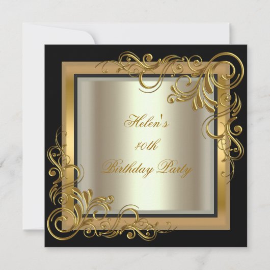 Invitation 40e Anniversaire Gold Cream Black Floral (Devant)