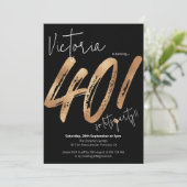 Invitation 40e anniversaire Gold Noir Sassy Moderne minimalis (Debout devant)
