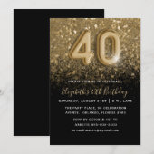 Invitation 40e anniversaire Gold Parties scintillant & Black (Devant / Derrière)