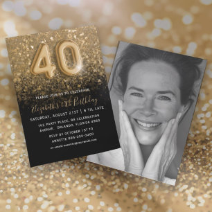 Invitation 40e anniversaire Gold Parties scintillant & Black 