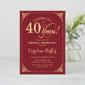 Invitation 40e anniversaire - Gold Red Damask (Debout devant)