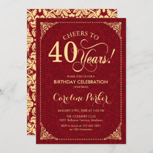 Invitation 40e anniversaire - Gold Red Damask