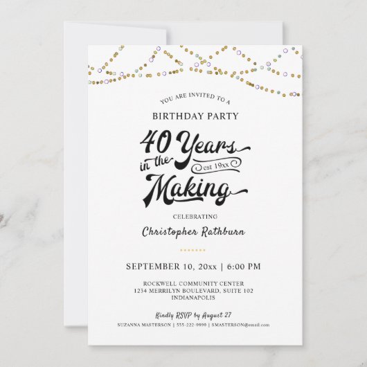 Invitation 40e anniversaire Gold String lumières (Devant)