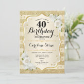 Invitation 40e anniversaire - Gold Stripes Roses blanches (Debout devant)