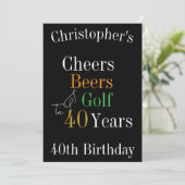 Invitation 40e anniversaire Golf Cheers Bières Black Gold Par (Debout devant)