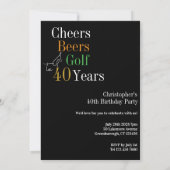 Invitation 40e anniversaire Golf Cheers Bières Black Gold Par (Dos)