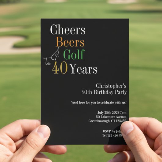 Invitation 40e anniversaire Golf Cheers Bières Party