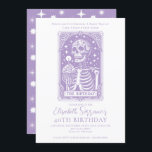 Invitation 40e anniversaire Gothique Tarot Lavande<br><div class="desc">Une invitation de 40ème anniversaire dans le style d'une carte tarot, avec squelette et cupcake d'anniversaire et bougie, avec la phrase de capture : quarante et amusant pour toujours, un conte tarot de gâteau, chaos, et toujours après. Une drôle d'occulte gothique. Disponible en version imprimée, en téléchargement numérique ou les...</div>