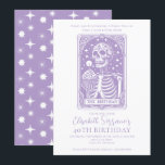 Invitation 40e anniversaire Gothique Tarot Lavande<br><div class="desc">Une invitation de 40ème anniversaire dans le style d'une carte tarot, avec squelette et cupcake d'anniversaire et bougie, avec la phrase de capture : quarante et amusant pour toujours, un conte tarot de gâteau, chaos, et toujours après. Une drôle d'occulte gothique. Disponible en version imprimée, en téléchargement numérique ou les...</div>