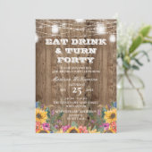 Invitation 40e anniversaire Grange Bois Mason Jar et tourneso (Debout devant)