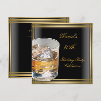 Invitation 40e anniversaire homme noir or boissons froides ho
