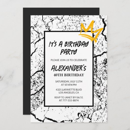 Invitation 40e anniversaire Hommes Graffiti Party Black (Devant / Derrière)