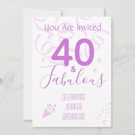 Invitation 40e anniversaire Hot Pink Confetti fête d'annivers (Devant)