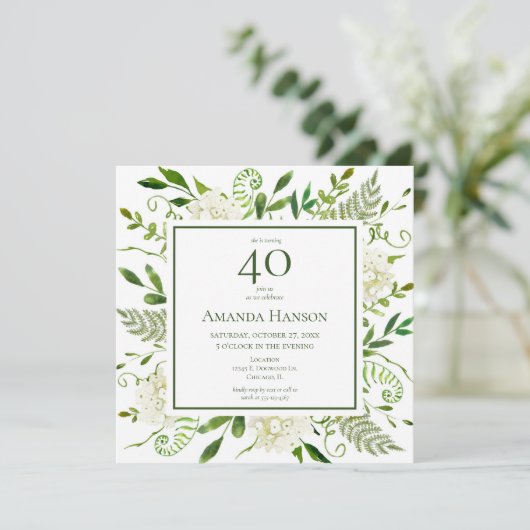 Invitation 40e anniversaire Hydrangée blanche (Debout devant)