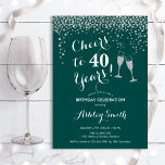 Invitation 40e Anniversaire - Joue À 40 Ans Vert Argent<br><div class="desc">Invitation du 40e anniversaire. Salutations À 40 Ans ! Design élégant en vert foncé,  blanc et argent. Il comprend des verres à champagne,  des caractères de script et des confettis. Parfait pour une soirée de quarantième anniversaire. Personnalisez avec vos propres détails. Peut être customisé pour montrer n'importe quel âge.</div>