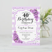Invitation 40e anniversaire - Lavande Blanc Fleurs pourpres (Debout devant)