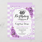 Invitation 40e anniversaire - Lavande Blanc Fleurs pourpres (Devant / Derrière)