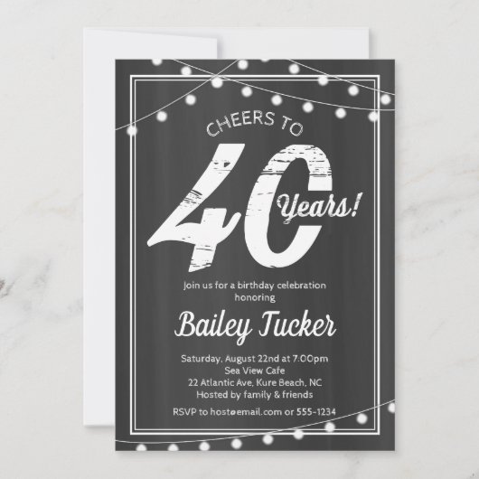 Invitation 40e anniversaire lumières à cordes sur tableau de (Devant)