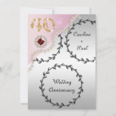 Invitation 40e anniversaire Mariage Embossed Silver Rose or (Devant)