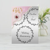 Invitation 40e anniversaire Mariage Embossed Silver Rose or (Debout devant)